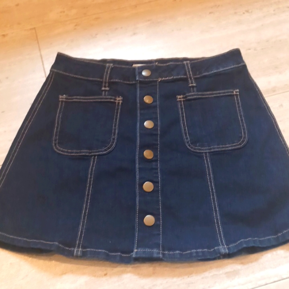 Altar'd State Denim Blue Snap Button Down Mini Skirt